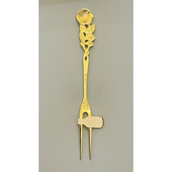 Vintage German Hildesheimer Rose 24k Gold Plated Cocktail Fork Appetizer Pickle - Picture 6 of 8